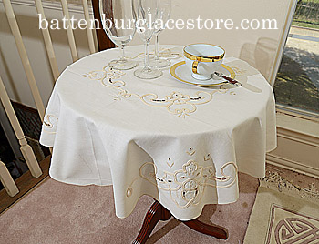 Tablecloth Round Topper.34 inches. Old Imperial.Pearl Ivory. - Click Image to Close